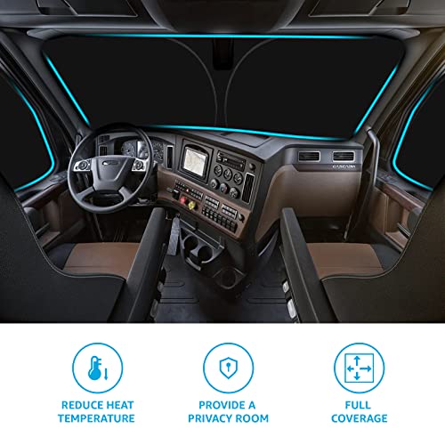 Image of Proadsy Front Windshield and Side Windows Custom Fit 2018-2025 2026 Freightliner Cascadia, Semi-Truck Semi, Commercial & Big Rig Truck Sun Shade Foldable Sun Protector Privacy Cover
