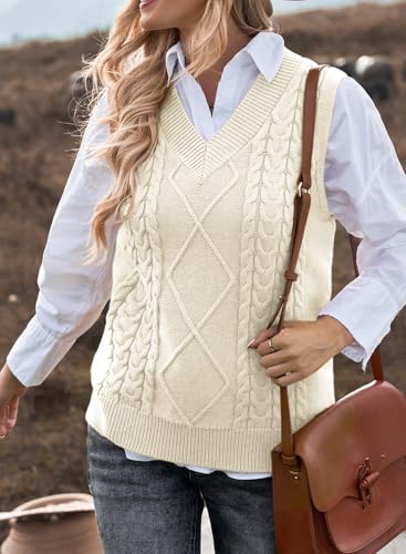 Image of EVALESS Oversized Sweater Vest for Women V Neck Sleeveless Solid Color Loose Pullover Sweater