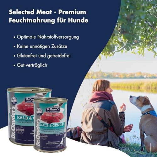DR.CLAUDER'S - Selected Meat Prebiotic | Nassfutter in Lebensmittelqualität mit Inulin für eine gesunde Darmflora bei ausgewachsenen Hunden. Alleinfutter in der Dose | 400g Kalb&Gemüse