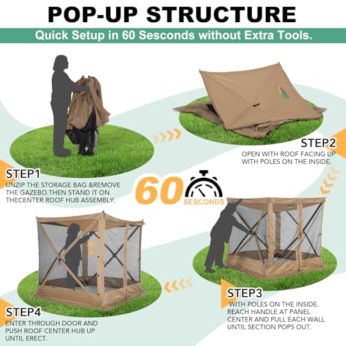 Image of COBIZI 6x6 FT Pop up Gazebo Tent, Waterproof Instant Screen with Mosquito Netting, Portable Outdoor Small Screen Tents Sun Shelter, carpas para Patio for Outdoor Camping, Backyard and Garden, Khaki
