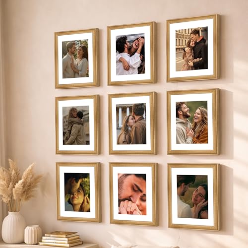 Image of Art Street Wooden Photo Frame for living room, Aesthetic Cave Design Photo Frames for Photograph, Art Work, Certificates Set of 9 (11x14 Inch, Wood Brown)