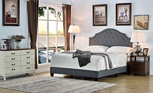 Container Furniture Direct Sklar Ultra Modern Button Tufted Upholstered Panel Bed, 82.70", Queen, Grey