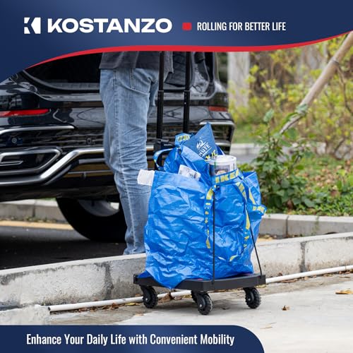 Lightweight Folding Hand Truck - 150lb Dolly Cart with Aluminum Adjustable Handle of 3 Levels, Portable Luggage Cart with 2 Elastic Straps for Traveling, Offices, Moving (15.8" x 12.6") by KOSTANZO - Image 7
