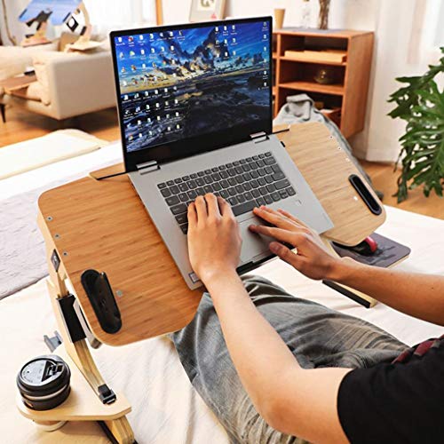 Adjustable Ergonomic Laptop Bed Desk Tray Multi Tasking Wooden Lap Small Desk Folding TV Tray Table Smartphone Tablet Lap Tray for Homework Study Reading Eating Food Tray Table (Bamboo)