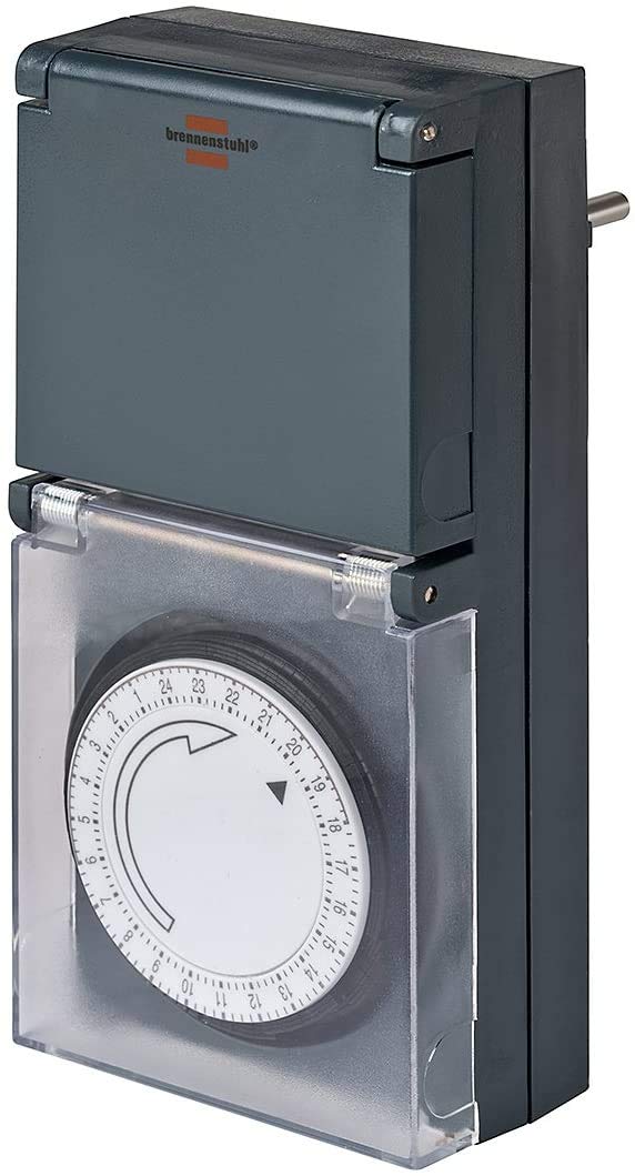 Brennenstuhl Minuterie MZ 44, prise mécanique avec minuterie journalière protégée IP44, avec protection de contact accrue et couverture de protection, noir (5 pièces)