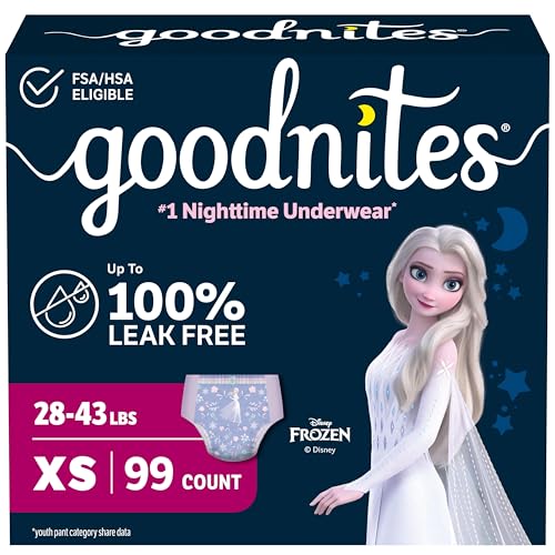 Goodnites Girls Nighttime Bedwetting Underwear Size Extra Small (28-43 lbs) 99 Ct Packaging May Vary