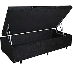 Cama Box Baú Solteiro Blindado Suede Preto com pistão a gas
