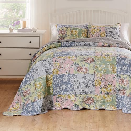 Greenland Home Emma Vintage Style Quilted Bedspread Set, 3-Piece Jumbo King, Gray - Thumbnail 4