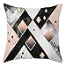 Daesar Housse de Coussin Decoratif, Housse de Coussin 40x40 Noir Gris Rose Coussin Canape Treillis Geometrique, Polyester