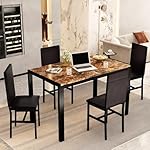 DKLGG Dining Room Table Set for 4, Modern Faux Marble Dining Table Set with 4 Leather Chairs for Small Space, Home Kitchen, Apartment, Brown & Dark Brown - Image 3