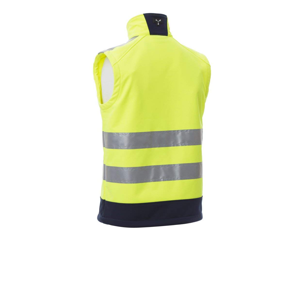 PAYPER Traffic Gilet Softshell Alta visibilità Uomo da Lavoro 100% Poliestere Chiusura Zip Bande Riflettenti Tasca al Petto Porta Badge Giallo Fluo/Blu Navy (3XL)