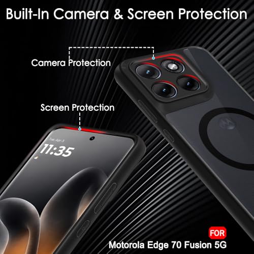 Image of TheGiftKart Hybrid Shockproof Back Cover Case for Motorola Moto Edge 70 Fusion 5G | Hard Cover Case for Moto Edge 70 Fusion 5G (PC & TPU, MagSafe Compatible, Translucent Smoke Matte Back, Black Sides)