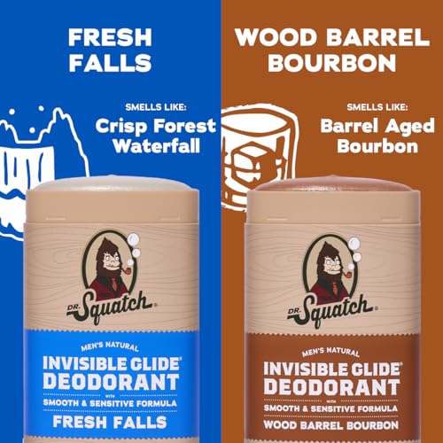 Dr. Squatch Invisible Glide Natural Men’s Deodorant – Smooth Glide, No Stains – Aluminum Free Deodorant Men – Safe for Sensitive Skin – Fresh Falls + Wood Barrel Bourbon – 2.65oz (2-Pack) - Image 4