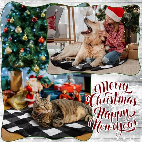 Image of 2 Pack Washable Dog Pee Pads Christmas Buffalo Plaid Waterproof Puppy Pads Reusable Pet Training Pad Absorbent 36 inch Round Whelping Floor Bed Mat Fleece Pad for Potty(Black White)