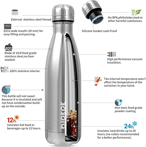 Image of BJPKPK 17 oz Insulated Water Bottle, Stainless Steel Flask, Leak Proof