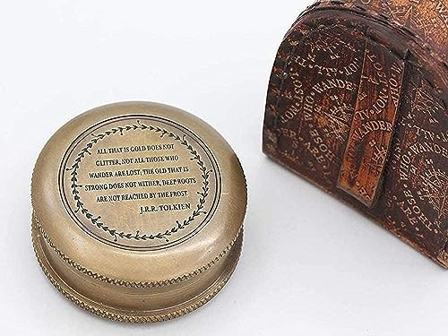Brújula magnética vintage náutica antigua direccional con grabado de cita famosa y estuche de cuero miniatura 3