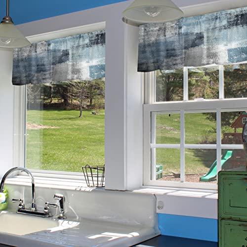Gucoon Modern Rectangle Navy Blue Window Valances,Abstract Art Curtains Valances For Cafe Kitchen Bathroom Bedroom Living Room Window Blackout (Navy Blue, 54"X18") #TOP7