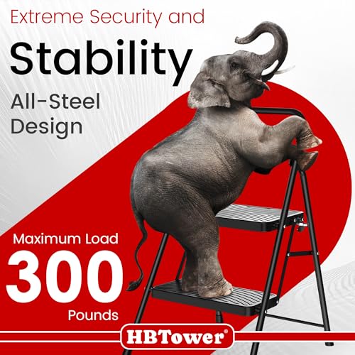 image for HBtower 2 Step Ladder, Step Stool with Wide Anti-Slip Pedal, Step Ladd