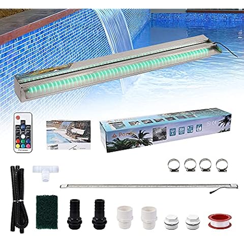 YUDA 36" Stainless Steel Waterfall Pool Fountain with SMD LED 7 Color Changing and Remote, Lighted Waterfall Spillway for Sheer Descent Garden Outdoor Cover