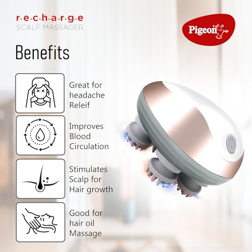 Image of Pigeon Scalp Massager, Rechargeable Electric Head Massager for Body Pain Relief, Stress Relief, Hair Growth, Deep Clean & Relaxation, Silicon Kneading Points with Detachable Head