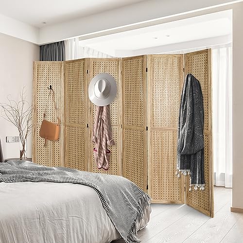 Babion 6 Panel Pegboard Display, Pegboard Room Divider Freestanding Folding Privacy Screens Display Stand for Craft Shows (Natural)