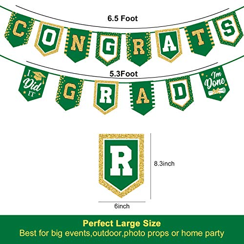 Image of 2025 Green Graduation Banner - No DIY Required Graduation Party Supplies Decorations Grad Banner for College, High School Party (Green Gold Congrats Grad)