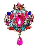  Unbekannt Vintage Wunderschöne sehr große Braut Strass Kristall Brosche Bunt 7x7cm