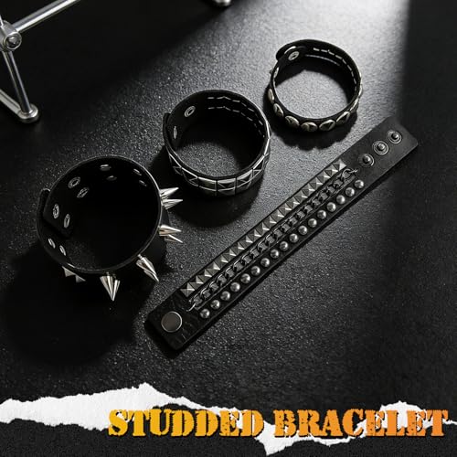 Set de pulseras punk de cuero con tachuelas para hombres y mujeres miniatura 4