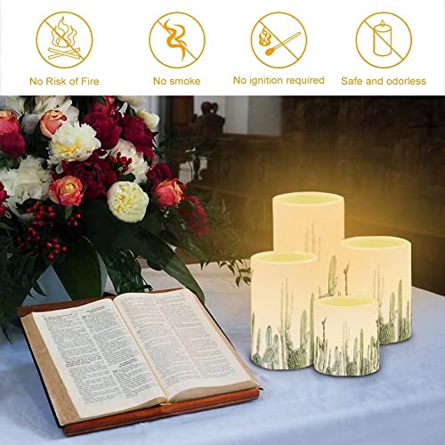 Image of Green Cactus Flameless Candles Battery Powered with Multicolor Timer Remote Control Everlasting Fake Candles for Party Garden Indoor Outdoor Decor