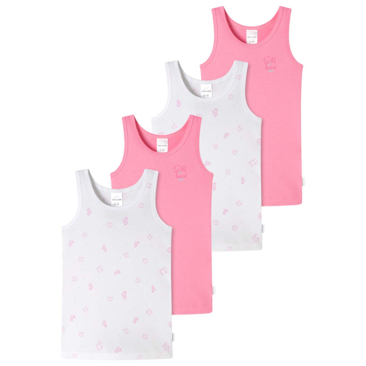 Schiesser - Kids Girls - Feinripp - Unterhemd - 4er Spar-Pack (92 Weiß/Rosa)