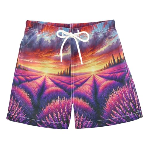 Sunset Lavender Field Boys Swim Trunks Quick Dry Toddler Swimsuit Boy Board Shorts Bathing Suits Swimwear XS