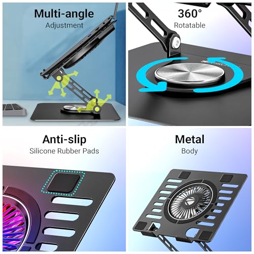 Image of ZEBRONICS NS4000 PRO 2, Rotatable Laptop Metal Stand, Upto 15.6 inch, 2X USB Ports, RGB Fan + Speed Controller, 360 Fidget Rotation, Foldable, Multi Angle Adjustment, Anti-Slip Silicone Pads