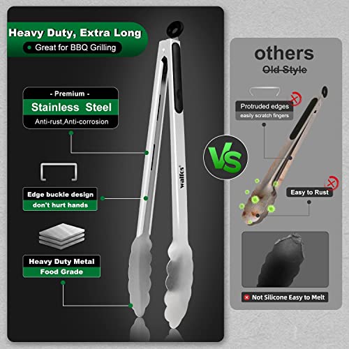Walfos Küchenzange 43cm Grillzange mit langem Griff, 304 Premium-Edelstahl und rutschfester hitzebeständiger Griff - ideal zum Grillen, Grillen, Drehen und Kochen von Speisen