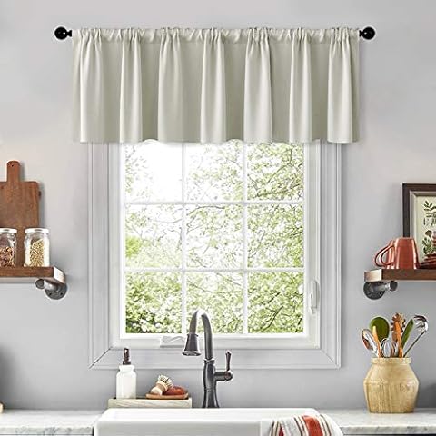 MRTREES Blackout Valance Curtains Rod Pocket Kitchen Tier Valances for Small Windows/Living Room/Bathroom, Greyish White, 52 x 16 Inches Length, 1 Panel Cover