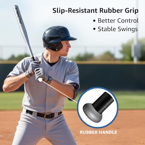 Image of Amazon Brand - Symactive 34 inch Aluminum Professional Baseball Bat | Balanced Design for Powerful Swings | PU Grip for Comfort & Stability | for Beginners & Advanced Players | Practice & Competitive Use | Silver