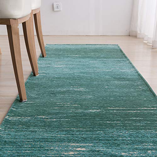 Hallway Runner Rugs Non Slip Machine Washable - Contemporary Modern Blue Stripe Abstract 2'3