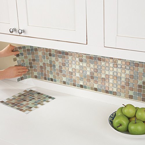 Collections Etc Multi-Colored Adhesive Mosaic Backsplash Tiles For Kitchen And Bathroom - Set Of 6, Brown Multi #TOP1