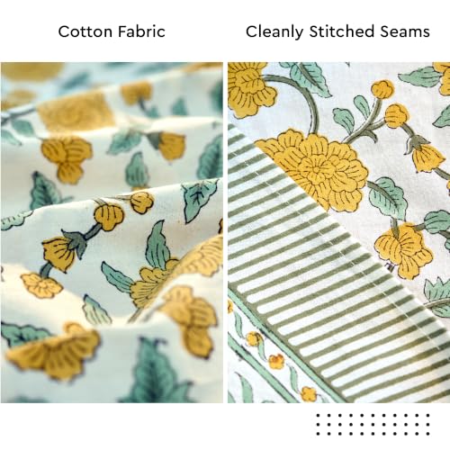 Image of Encasa XO Dining Table Cloth, Jaipuri Block Print Cotton Cover Yellow