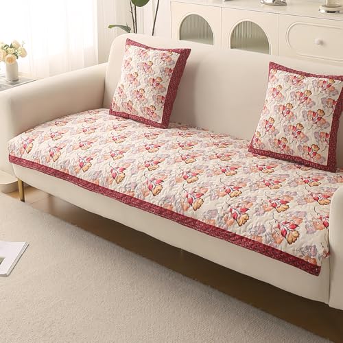 Image of HOKIPO 'Florentina Series' Foam Filled Premium Holland Velvet Antiskid Sofa Cover Mat for 1 /2 /3 Seater & L-Shape Sofa. Make Your Own Set, Mat 70(D) x 180(L) cm, Autumn Cream (IN-882-V3)
