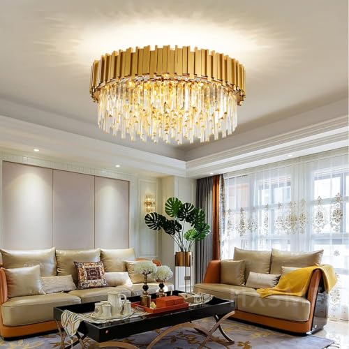 AHXIAOZN Modern Kronleuchter Kristall Leuchte Kristall Deckenleuchte Gold 9xE14 Lichter für Esszimmer Küche Wohnzimmer Schlafzimmer Flur Café Bar