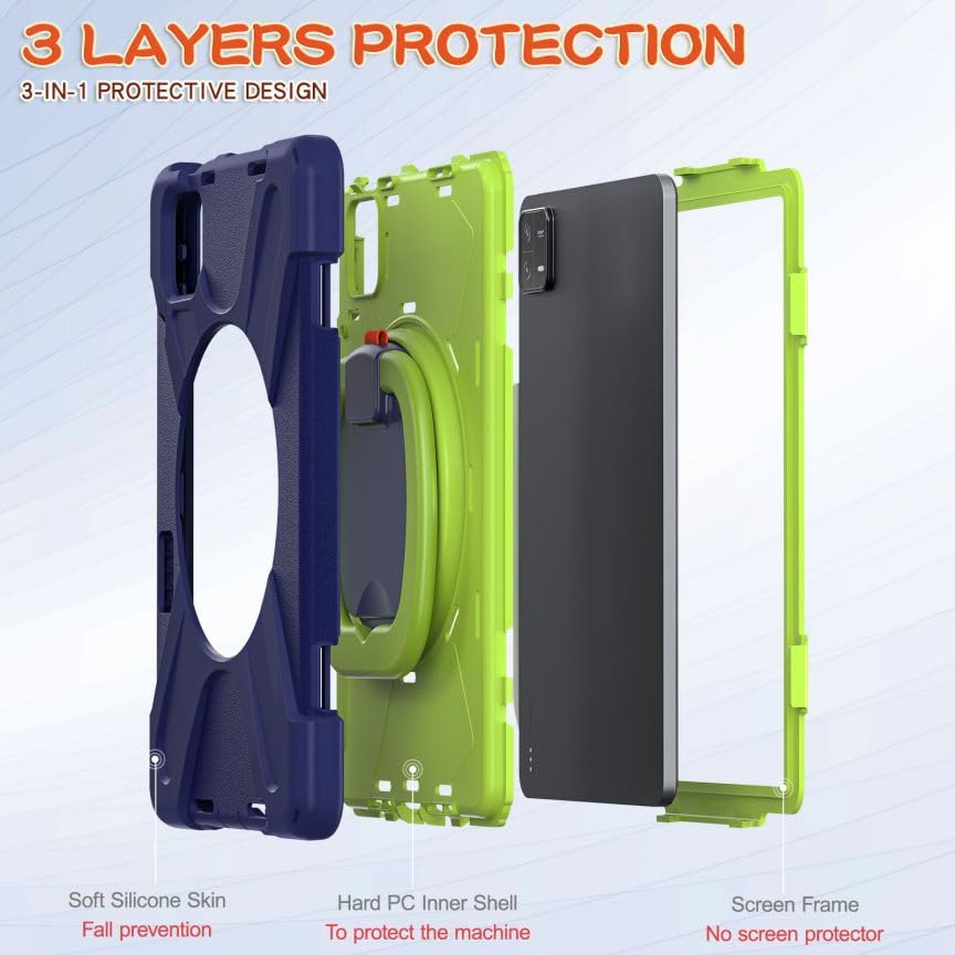 Etui na Xiaomi Pad 6 / Xiaomi Pad 6 Pro 11,0" 2023, trwałe, ciężkie, wytrzymałe, odporne na wstrząsy silikonowe etui z obrotowym uchwytem o 360°, podpórką, uchwytem na rysik i paskiem na