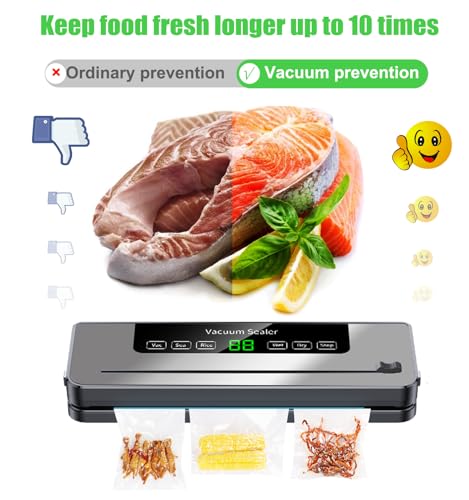 Vacuum Sealer Machine, ESoundvol 6-in-1 Food Vacuum Sealer Machine Built-in Cutter and Visible LED Digital Countdown Display for Dry and Moist Food Fresh Preservation with 10Pcs Vaccum Sealer Bags