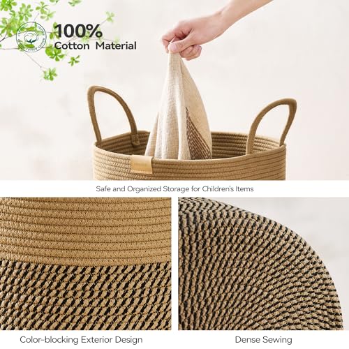Laundry Hamper 95L,Large Laundry Basket for Clothes,Decorative Storage Basket for Blankets,Cotton Rope Woven basket for bedroom,Dark Brown - Image 6