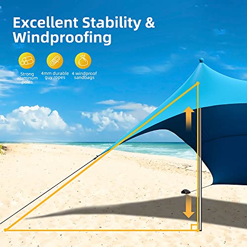 Image of AKASO Beach Tent, Portable Beach Canopy Sun Shelter UPF50+ for 6-8 People, for Beach, Camping Trips, Fishing, Backyard or Picnics (10x10 FT with 2 Poles)