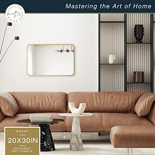 Image of MCS Master & Co. Metal Rectangle Mirror, 20x30, Brass | Modern Metal Rectangle Mirror With Rounded Corners, Minimalist Home Decor For Living Room, Bedroom, Or Bathroom, 20x30, Brass
