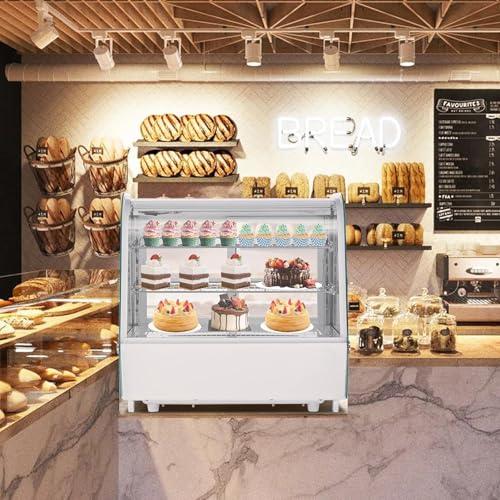 Image of Commercial Display Refrigerator, 3.5 Cu.Ft Refrigerated Display Case with Adjustable Shelves and LED Lighting, Countertop Display Fridge with Rear Sliding Glass Door for Cafe, Restaurant, Bakery