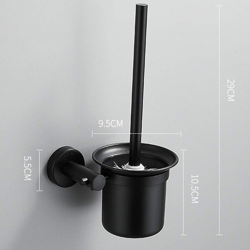 Nff Spazzola E Supporto per La Toilette, Acciaio Inossidabile con Base Pennello per La Toletta Nera A Parete, Manico Lungo con Setole Resistenti Spazzola Igienica 29x9.5 Cm