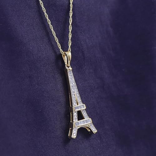 1/6 Ct Eiffel Tower Charm Pendant Necklace in 14K Gold Over Sterling Silver3