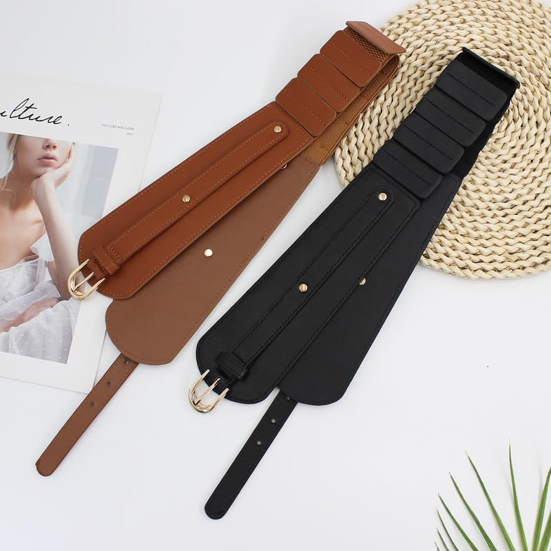Wide Belt Female Pin Buckle Decoration Dress Elastic PU Elastic Waist Seal Retro Corset Female3
