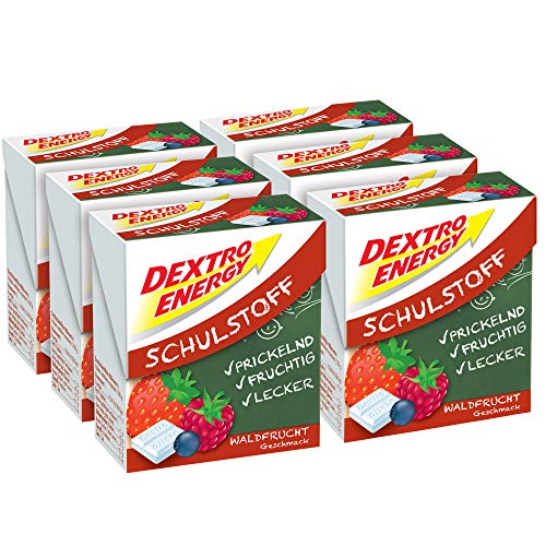 Dextro Energy Schulstoff Waldfrucht | 6 Packungen (6 x 50g) Mini Dextro in Klickbox | Traubenzucker mit fruchtigem Waldfrucht Aroma
